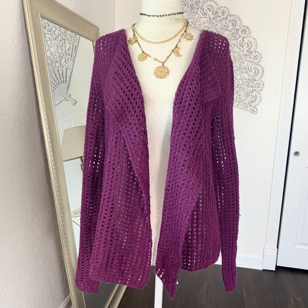 Beyond Threads Peru Open Front Soft Purple Alpaca Wool Asymmetric Cardigan M